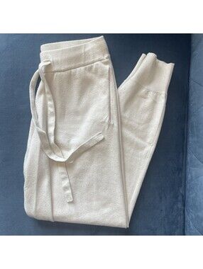 PJ Salvage Cozy Pants S Sweater Knit Joggers Pajama Hemp Beige Off White Pockets